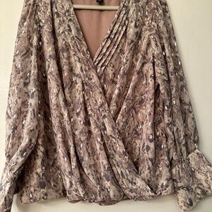 Elegant Brown Wrap Blouse